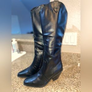 Women High Boots Chunky Heel Suede Leather Side Zipper Winter Ridding Boots